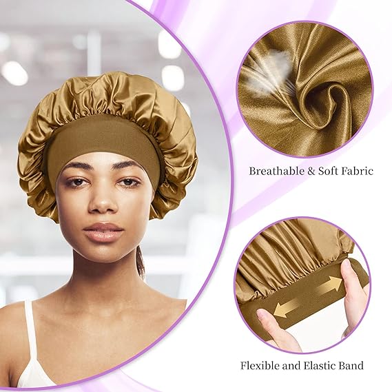 Nouveau Bonnet de nuit en Satin pour femmes, solide, soins de nuit, Bonnet de douche