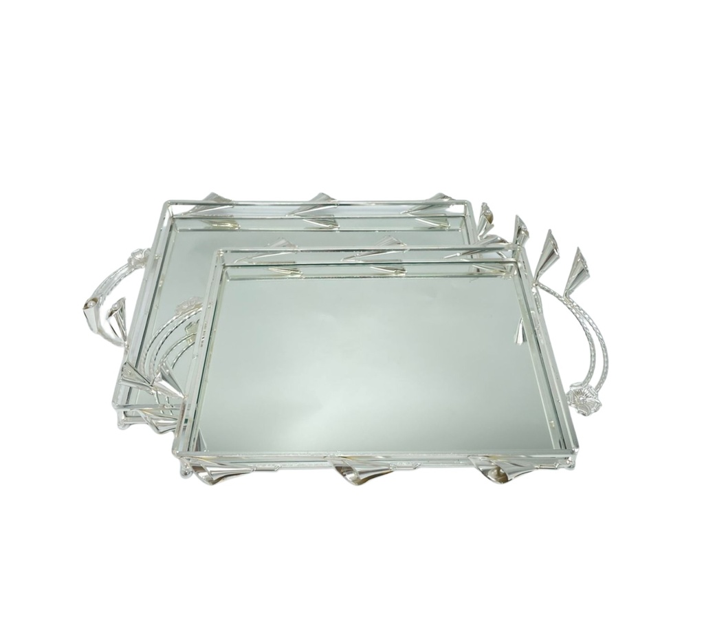 Duo Plateaux Floria – Miroir Transparent – Finition Argentée