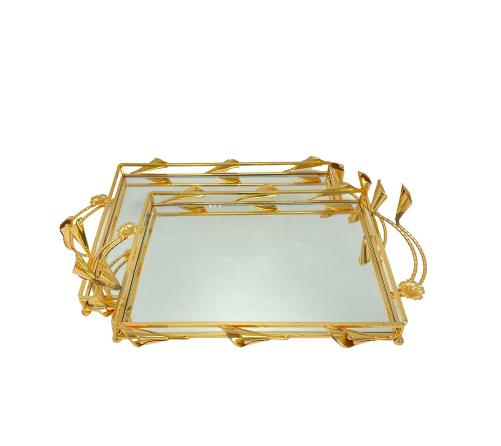 Duo Plateaux Floria – Miroir Transparent – Finition Dorée