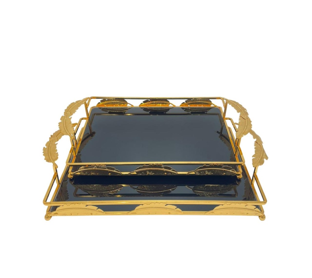 Duo Plateaux Prestige – Miroir Noir – Finition Dorée