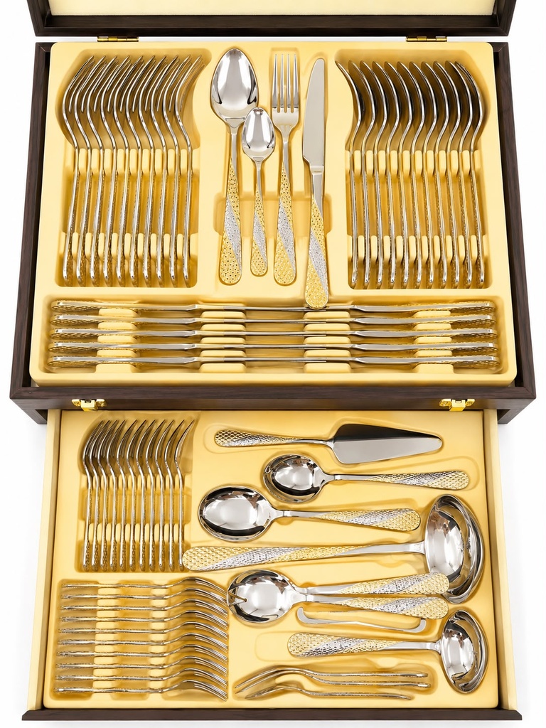 Ménagère Élégance – 72 pièces (Finition Dorée)