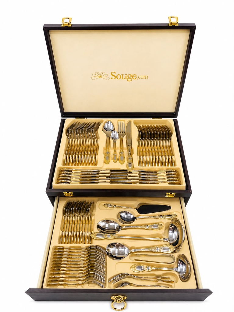 Ménagère Royale – 72 pièces (Finition Dorée)