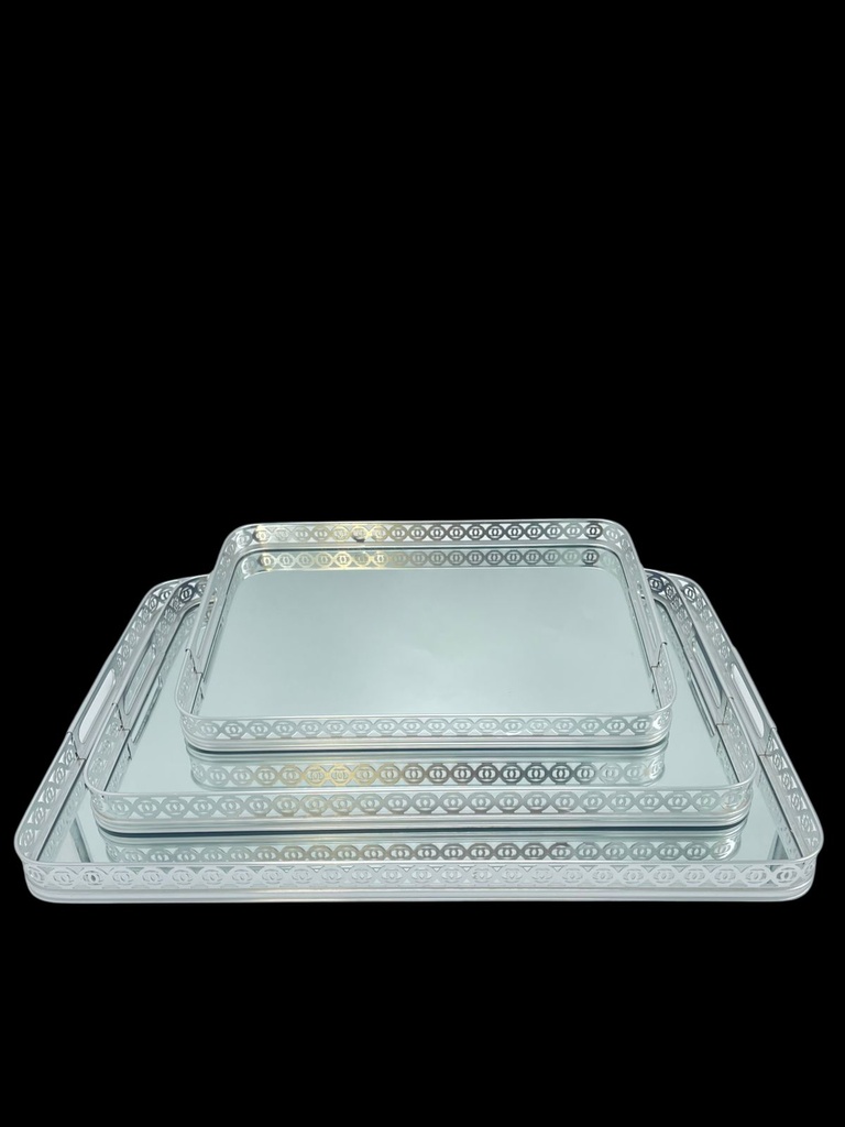 Trio de plateaux miroir élégance argentée
