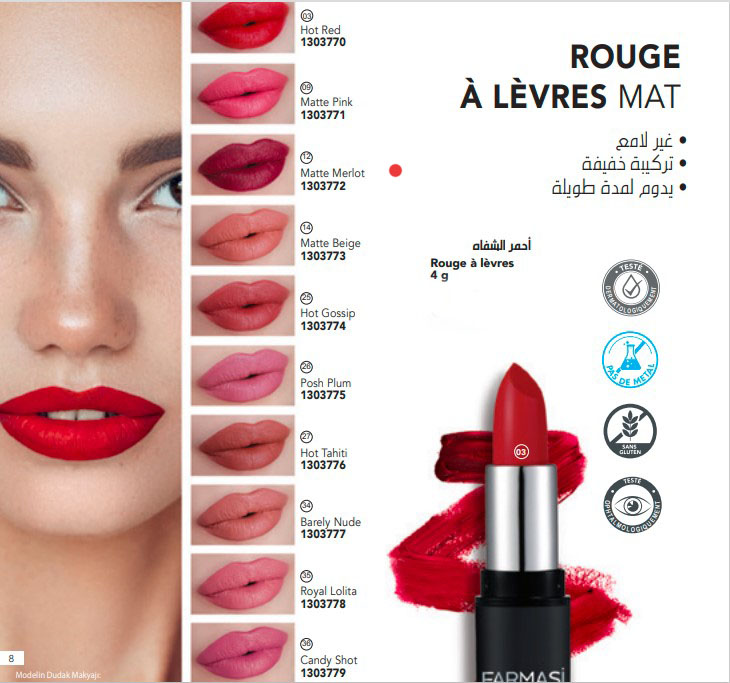 [1303772] FARMASI Rouge A Levres Matte Lipstick 4g (12 MATTE METLOT)