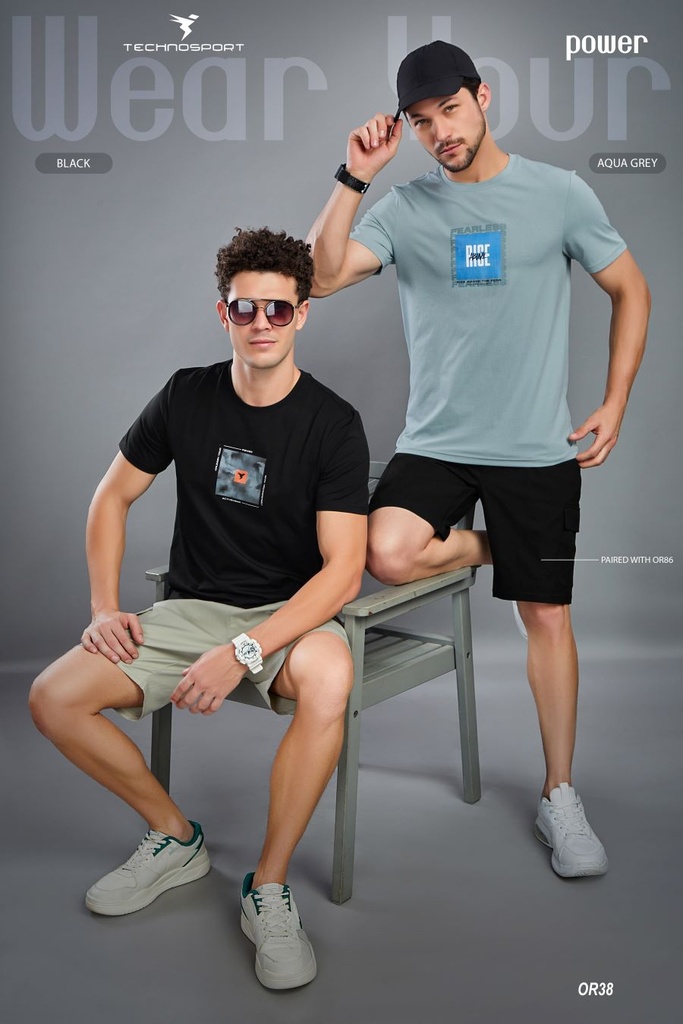 [OR38/2-2-XL] TECHNOSPORT MENS BASIC CREWNECK PRINTED H/S