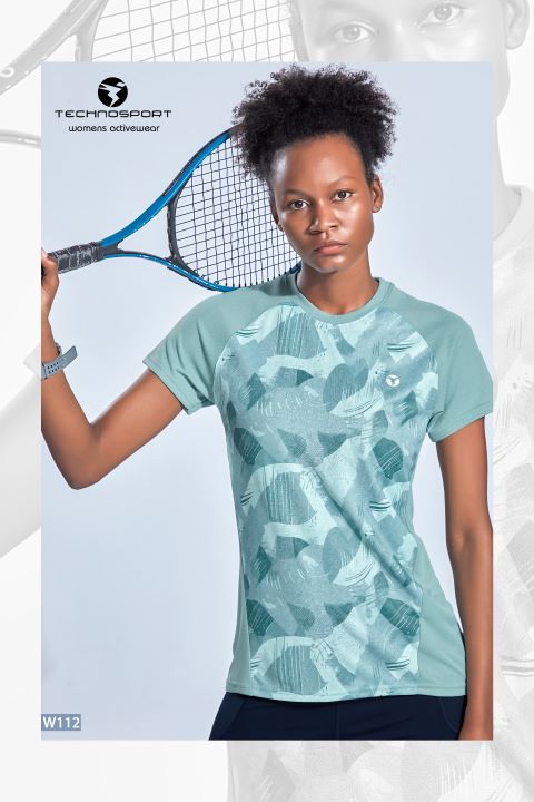 [W112/3-2-1] TECHNOSPORT WOMENS DIGITAL PRINT CREWNECK (M)