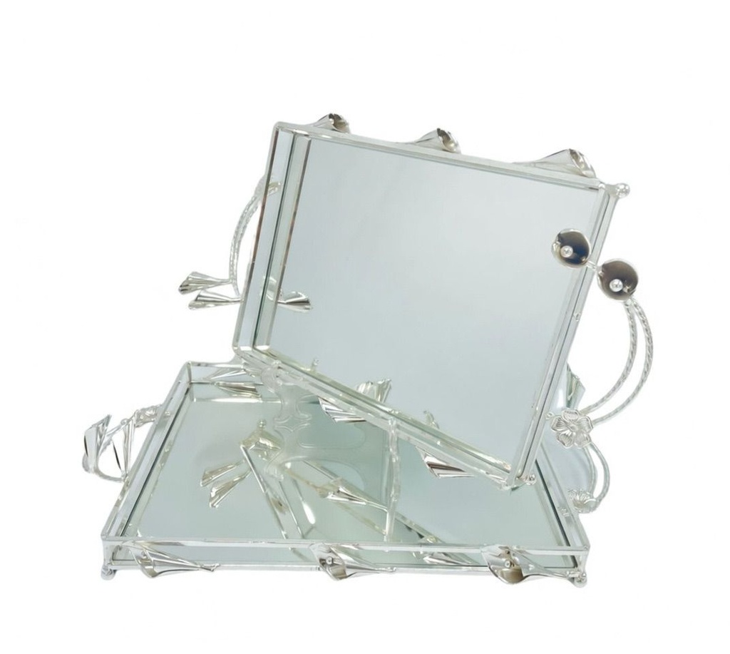 Duo Plateaux Floria – Miroir Transparent – Finition Argentée