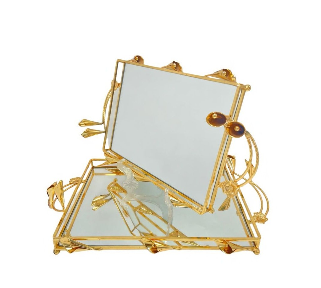 Duo Plateaux Floria – Miroir Transparent – Finition Dorée