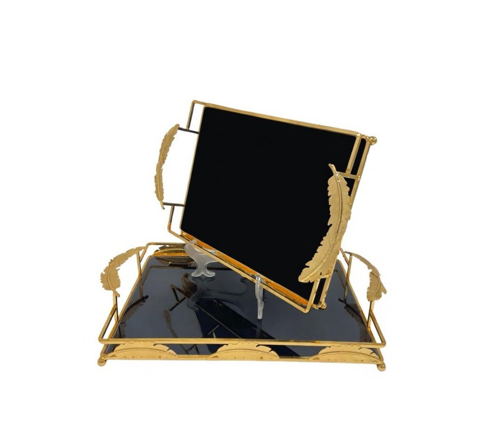 Duo Plateaux Prestige – Miroir Noir – Finition Dorée
