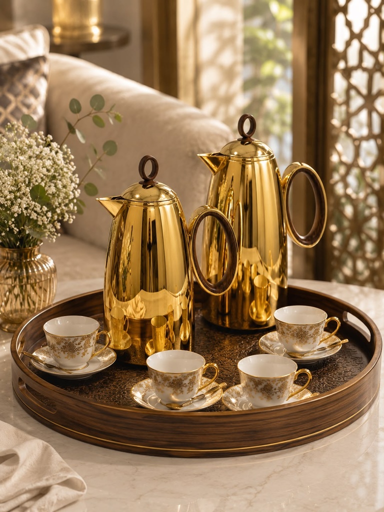 Duo Thermos Auréa – 2 pièces (Doré & Bois Foncé)