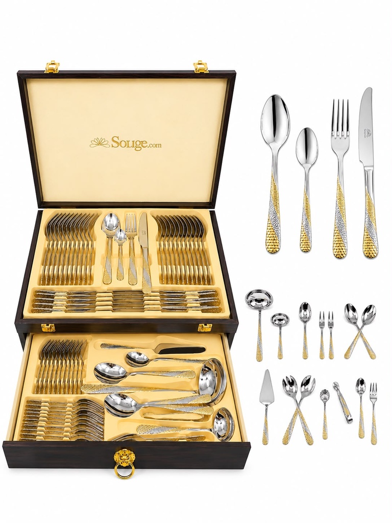 Ménagère Élégance – 72 pièces (Finition Dorée)