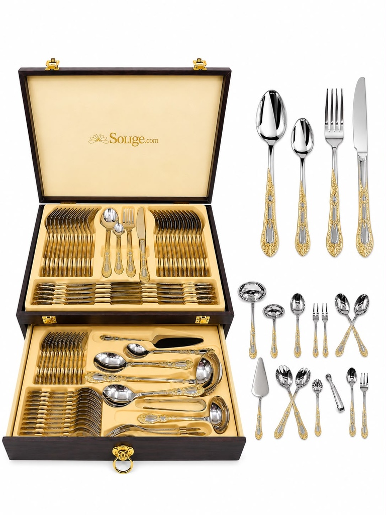 Ménagère Royale – 72 pièces (Finition Dorée)