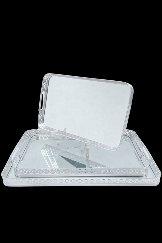 Trio de plateaux miroir élégance argentée